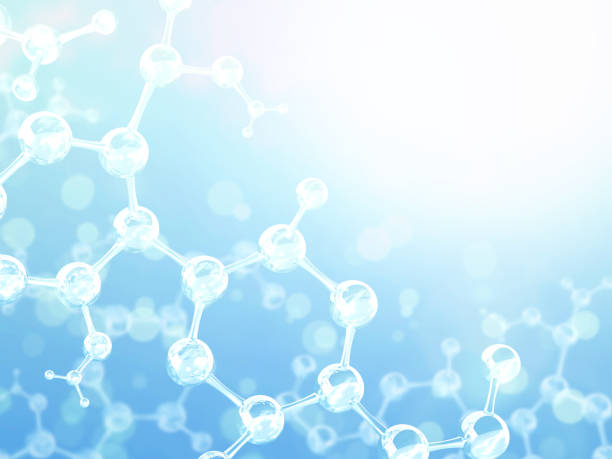 istock Horizontal banner with model of abstract molecular structure. Background of blue color with glass molecule 1370939636