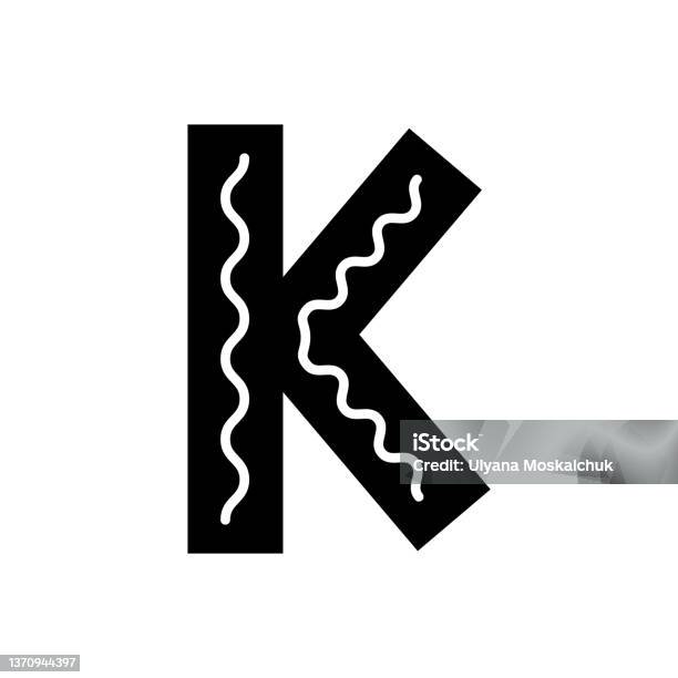Black And White Scandinavian Ornate Letter K Folk Font Letter K In Scandinavian Style Stock Illustration - Download Image Now
