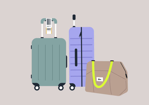 A set of traveling suitcases and bags, cabin luggage and check in baggage A set of traveling suitcases and bags, cabin luggage and check in baggage hand luggage stock illustrations