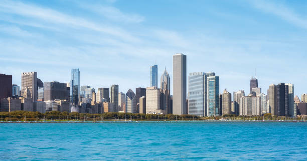 istock Chicago waterfront panorama on a sunny day, USA. 1370951700