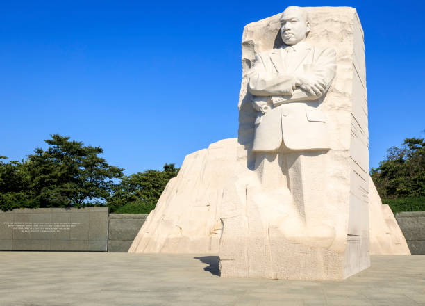 Washington DC July 10, 2018: view of the iconic architecture of Washington DC in the USA at the Marting Luther King memorial with his statue standing fast. martin luther king jr images stock pictures, royalty-free photos & images