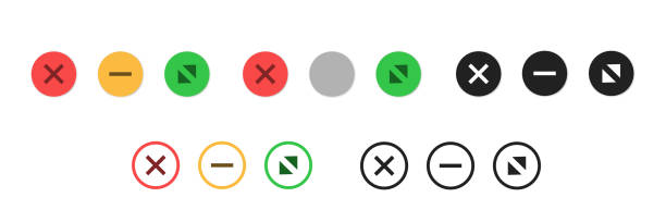 multicolor web buttons. maximize and minimize round buttons . vector isolated window browser icon. close window, colorful symbol. - 接近 幅插畫檔、美工圖案、卡通及圖標