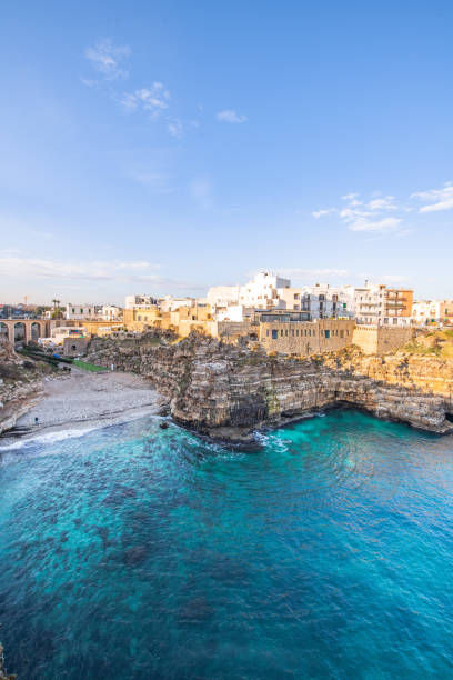 View of Polignano a Mare The costal town of Polignano a Mare monopoli puglia stock pictures, royalty-free photos & images