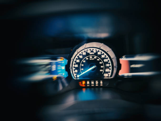 Dashboard speedometer inside car. stock photo