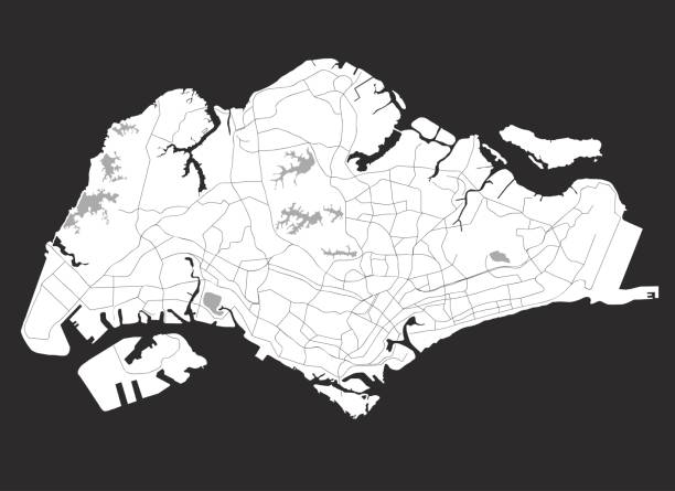 싱가푸르지도. 어반 스타일 - silhouette cartography singapore map stock illustrations