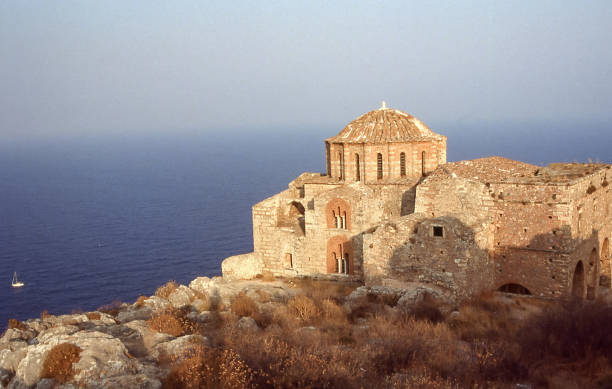 Agia Sofia Orthodox Church in Monemvasia The church of Agia Sofia stands on top of the abandoned castle of Monemvasia, overlooking the sea. monemvasia stock pictures, royalty-free photos & images