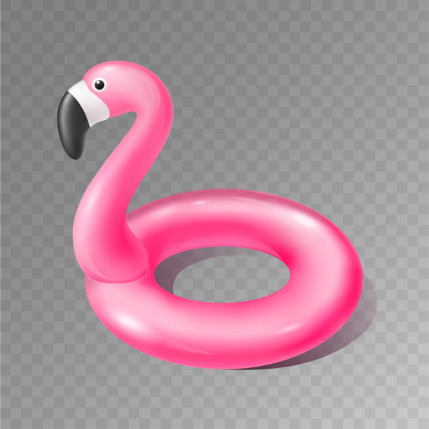 illustrazioni stock, clip art, cartoni animati e icone di tendenza di tubo realistico dell'anello di nuoto del fenicottero rosa isolato su sfondo trasparente. - swimming tube inflatable circle