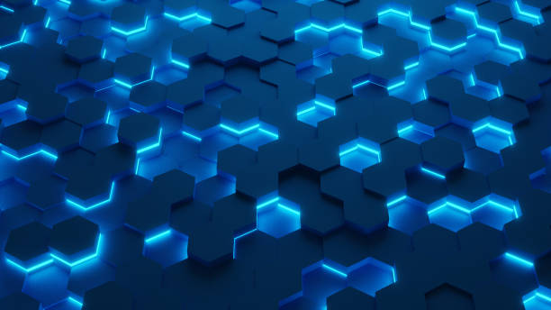 istock 3D Render of Futuristic Hexagon Shapes Blue 1370968963