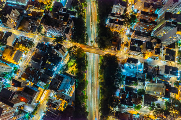 istock Night road in the city. Top view 1370973074