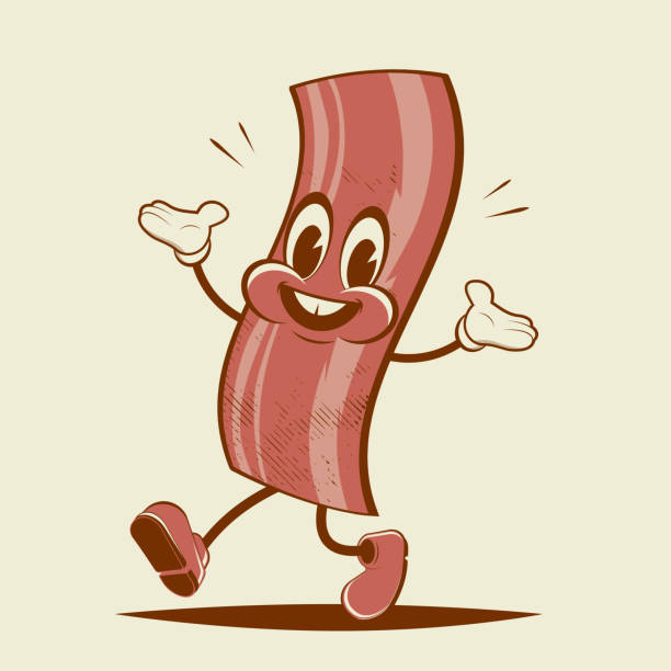happy bacon funny retro cartoon illustration vector art illustration
