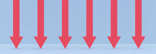 istock Down arrows among other down arrows on blue pastel color background with reflections and shadows . 3D rendering. 1370976917