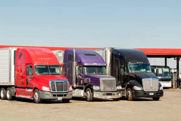 istock Trucks Parked at Truck Stop, California 1370977978