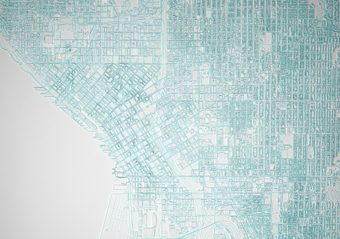 simplified map of the city of seattle aerial view. 3d rendering
