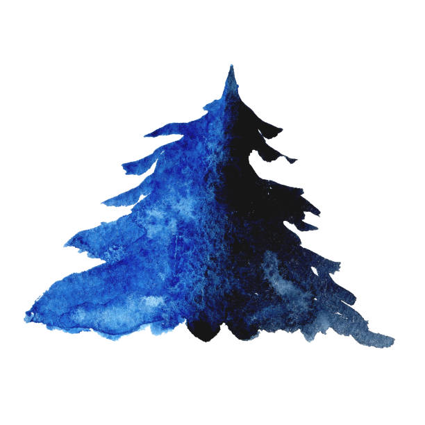istock Lush blue spruce tree. Watercolor of firetree silhouette isolated on white background. Hand drawing abstract illustration spruce. 1370984287