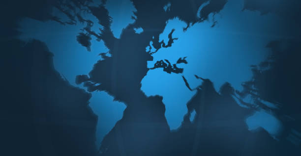 istock world map, planisphere with a zoom on the Europe region, blue atmosphere 1370987991