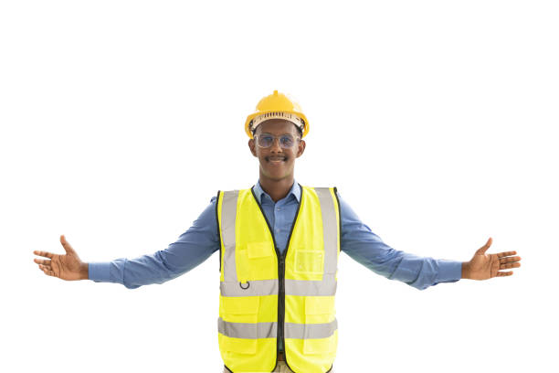 istock Worker Wearing Safety Vest and Hard Hat. 1370995431