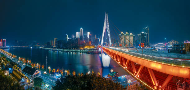 istock Night view of Chongqing riverside at night 1370995555