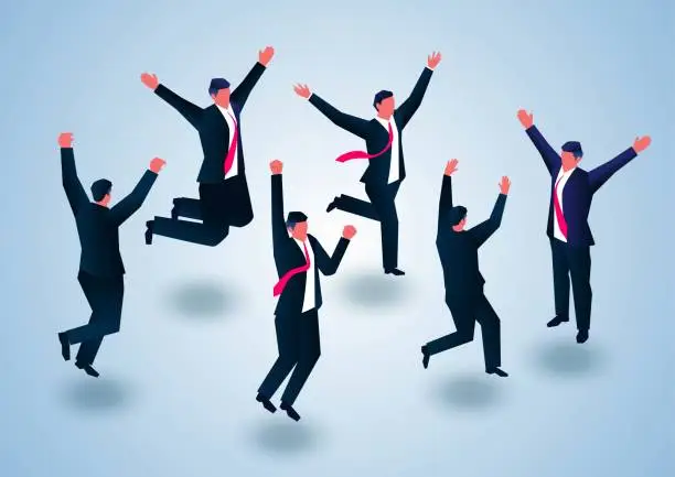 Vector illustration of Isometric group of businessmen jumping and cheering