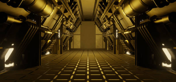 istock Futuristic Science Fiction SciFi Corridor Hallway Hangar Interior Gray Colors Background Wallpaper Concept Art Technology 3D Render 1371008092