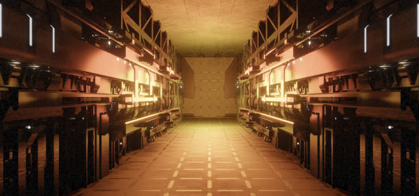 istock Sci-Fi SciFi Corridor Hallway Hangar Interior Gray Colors Background Used For Reveals 1371008238