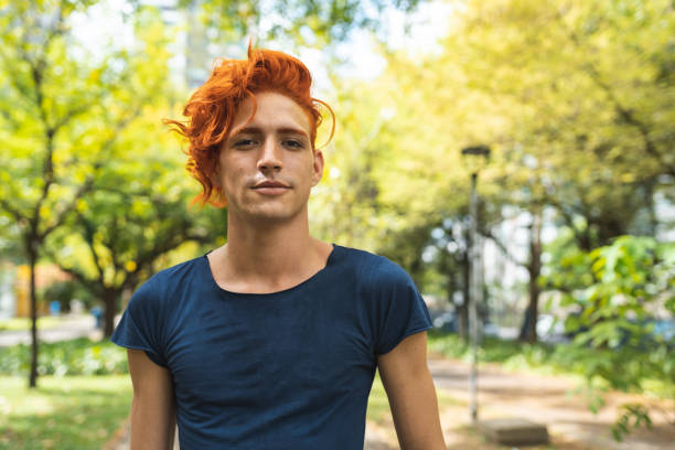 Portrait of red-haired man stock photo