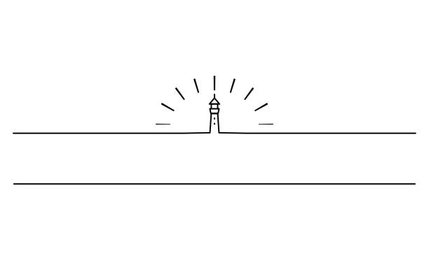 Simple title decoration, glowing lighthouse Simple title decoration, glowing lighthouse lighthouse drawings stock illustrations