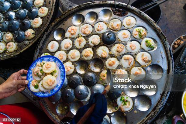 Vietnamese Savory Mini Shrimp Pancakes With Herbs Eggs Shrimps And Fish Sauce Vietnamese Cuisine Stock Photo - Download Image Now