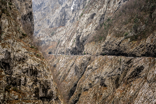 River Moraca, canyon Platije. Beautiful Canyon of Moraca in winter, Montenegro or Crna Gora, Balkan, Europe. montenegro, canyon, mountain road.