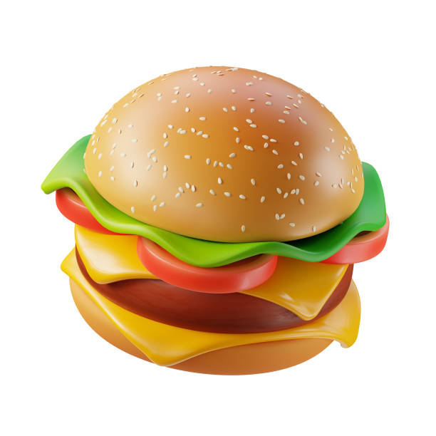 hamburger trandy illustrazione su sfondo bianco. rendering 3d. - burger bun sandwich bread foto e immagini stock