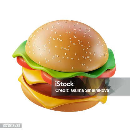 istock Hamburger trandy illustration on white background. 3D rendering. 1371013435