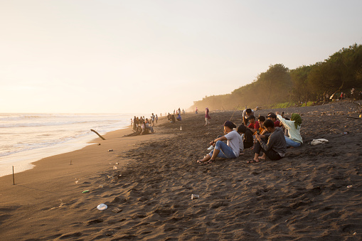 people can enjoy the sunset from the beach. treveling is always set in to sunset, beach with calm wave make everything more calm.
sunset on Pelangi beach
Bantul, Yogyakarta, Indonesia - January 23, 2022