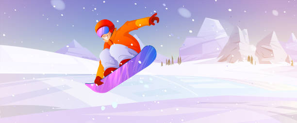 익스트림 스노우보드 겨울 스포츠 야외 활동 - skiing ski snow extreme sports stock illustrations