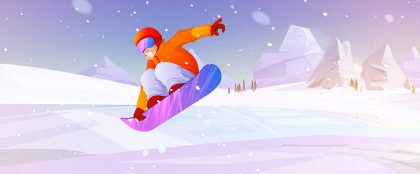 ilustrações de stock, clip art, desenhos animados e ícones de extreme snowboarding winter sport outdoor activity - skiing ski snow extreme sports