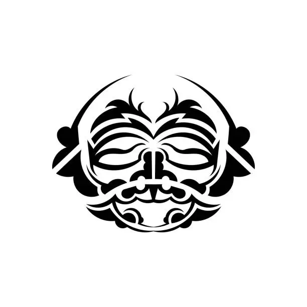 Vector illustration of Tribal mask. Traditional totem symbol. Black tribal tattoo. Isolated