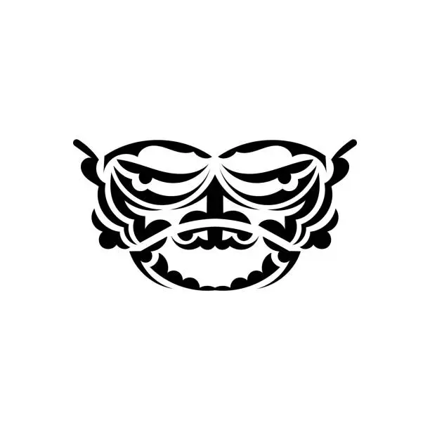 Vector illustration of Tribal mask. Traditional totem symbol. Black tribal tattoo. Black and white color, flat style. Vector illustration.