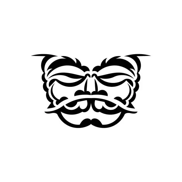 Vector illustration of Tribal mask. Traditional totem symbol. Black tribal tattoo. Black and white color, flat style. Vector.