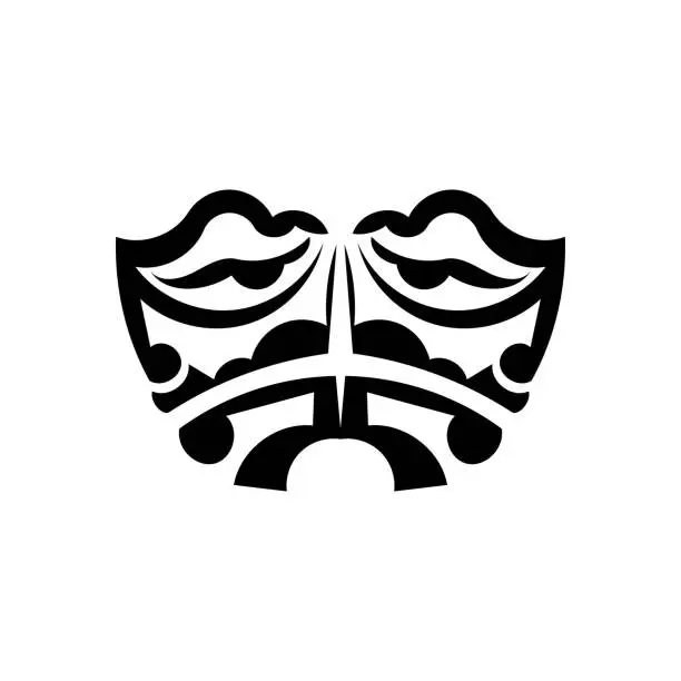 Vector illustration of Tribal mask. Traditional totem symbol. Black tribal tattoo. Isolated. Hand drawn vector illustration.