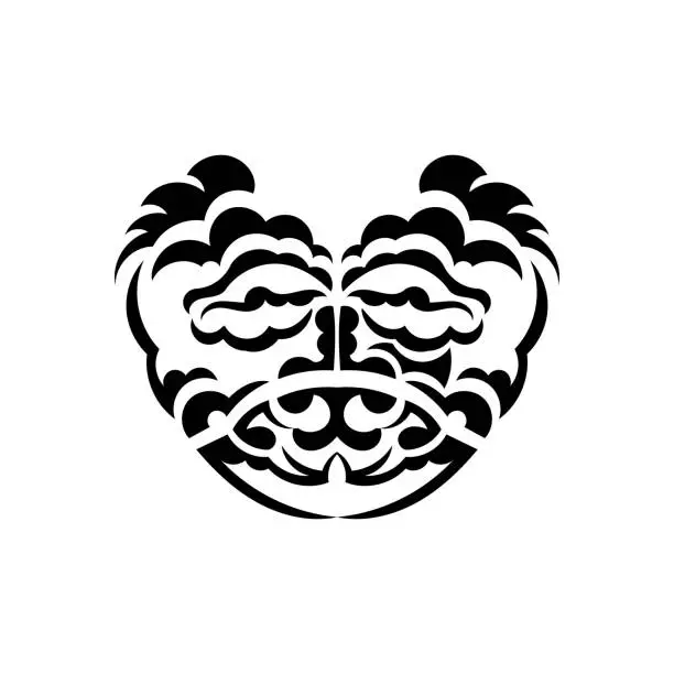Vector illustration of Samurai mask. Monochrome ethnic patterns. Black tribal tattoo. Isolated. Vector illustration.
