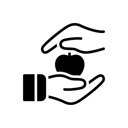 Icon for holds, fruit, keep safe, hand, grip, catch, uphold, carry on