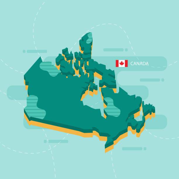 istock 3d vector map of Canada with name and flag of country on light green background and dash. 1371025637