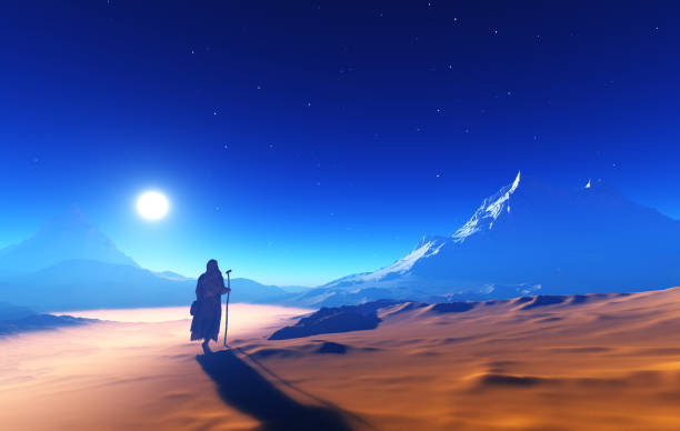 istock Traveler on a background of mountains. 1371027226