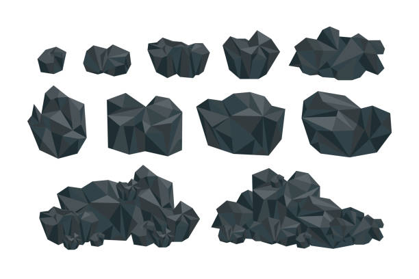 Lumps of black coal cartoon illustration set Lumps of black coal cartoon illustration set. Big and small piles of charcoal, basalt, nuggets, rock, graphite or anthracite isolated on white background. Mine, mineral recourse concept nuggets heat stock illustrations