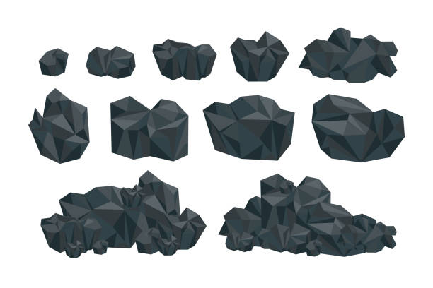 Lumps of black coal cartoon illustration set Lumps of black coal cartoon illustration set. Big and small piles of charcoal, basalt, nuggets, rock, graphite or anthracite isolated on white background. Mine, mineral recourse concept lead mine stock illustrations