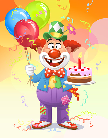 Clown With Cake And Balloons