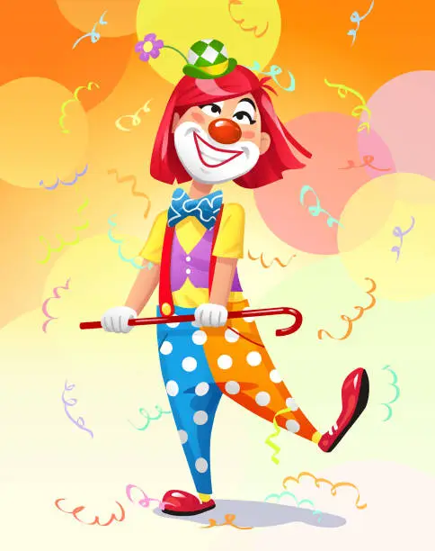 Vector illustration of Cheerful Clown Girl Dancing