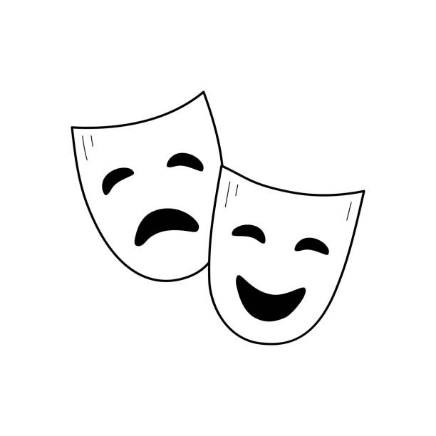 Theater drama mask outline icon Theater drama mask outline icon. Actor face mask isolated line drawing element. Vector illustration video charades stock illustrations