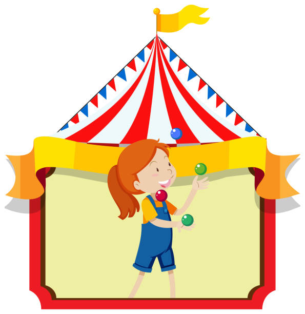 istock Happy girl juggling balls with circus background 1371034715