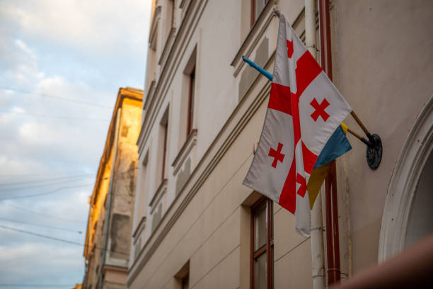 istock georgia and ukraine flag on the wall 1371037257