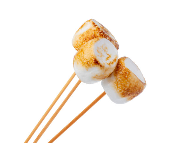 istock Grilled marshmallows on sticks isolated on white 1371047546