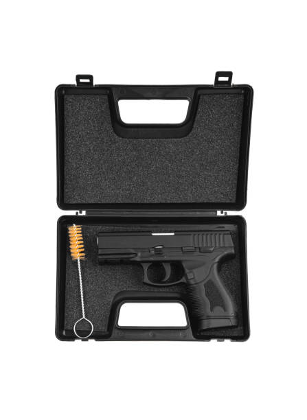 istock Modern semi-automatic pistol isolate on a white background. Armament for the army and police. Short-barreled weapon. 1371047869